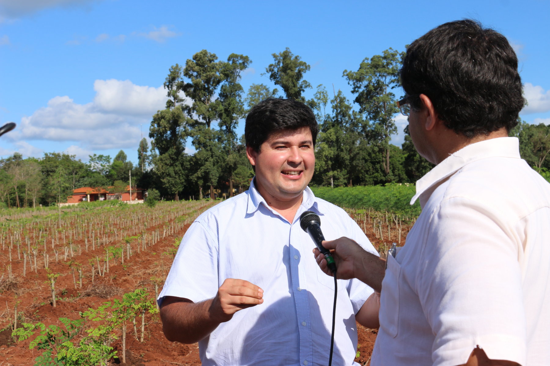 El Ing. Luis Santacruz atiende a un medio de comunicación en la Plantación Yguá.